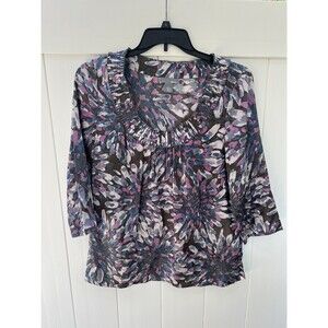 Ellavie Blouse 100% Silk 3/4 Sleeve Floral Pastel Sz 12